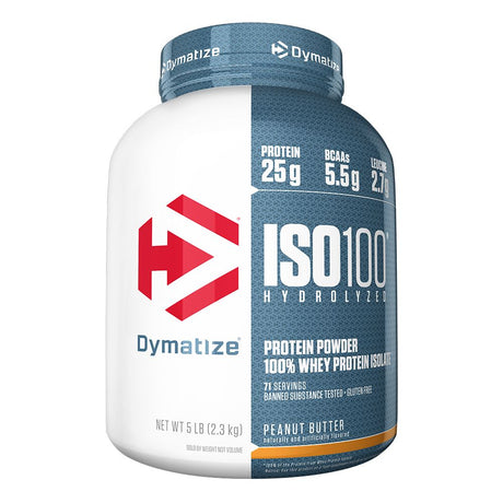 Dymatize ISO 100 Hydrolyzed Whey Protein Isolate, Peanut Butter, 5 LB - Dymatize