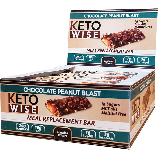 Box of 12 Keto Wise Meal Replacement Bars, Chocolate Peanut Blast - Keto Wise