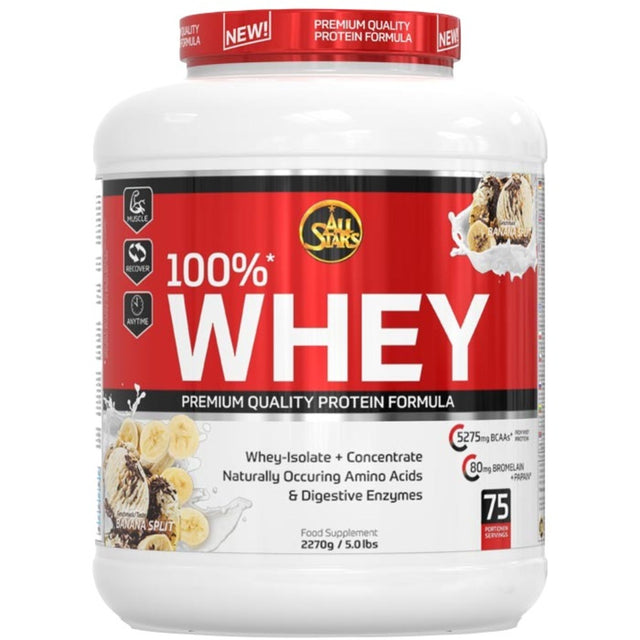 100% Whey Protein Pure Isolate Concentrate, All Stars, Banana Split, 5 LB - All Stars