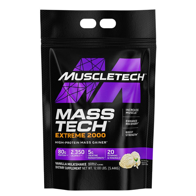 Muscletech Mass Tech Extreme 2000, 12 LB, Vanilla Milkshake - Muscletech