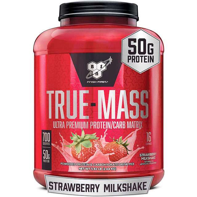 BSN True Mass Weight Gainer, Strawberry, 5.82 lb - BSN