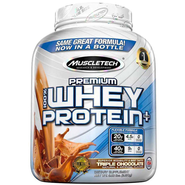 Muscletech Premium 100% Whey Protein Plus, Triple Chocolate, 5 LB - Muscletech