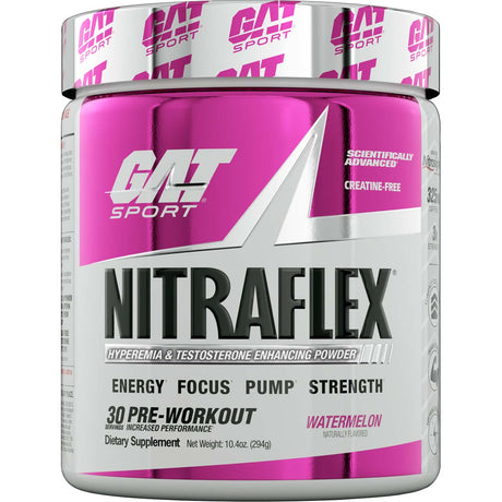 Gat Sport Nitraflex Testosterone Boosting Powder, Watermelon, 30 Servings - GAT Sport