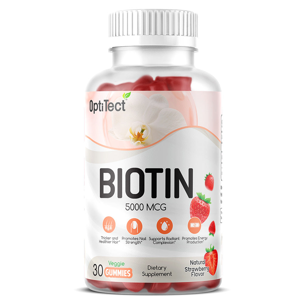 Biotin 5000 Mcg, Strawberry, 30 Veggie Gummies, Optitect - Optitect