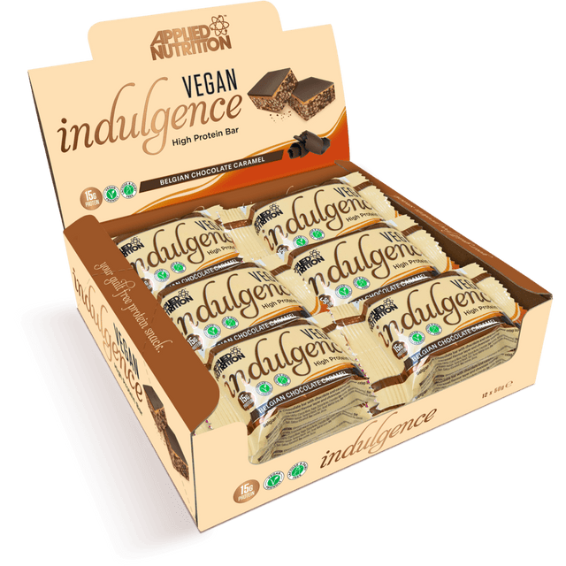 Applied Nutrition Vegan Indulgence Bar, Box of 12 Bars, Belgian Chocolate Caramel - Applied Nutrition