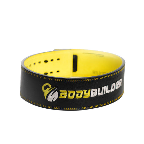 Body Builder Lifting Belt, Double Steel Buckle, Black & Yellow, L - Body Builder