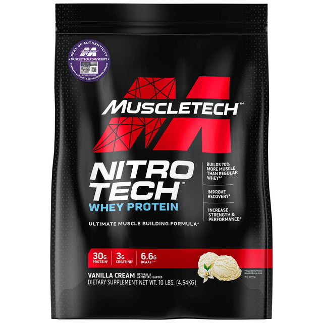 Muscletech Nitro Tech Whey Protein, 10 LB, Vanilla - Muscletech