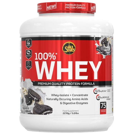 100% Whey Protein Pure Isolate Concentrate, All Stars, Cookies and Cream, 5 LB - All Stars