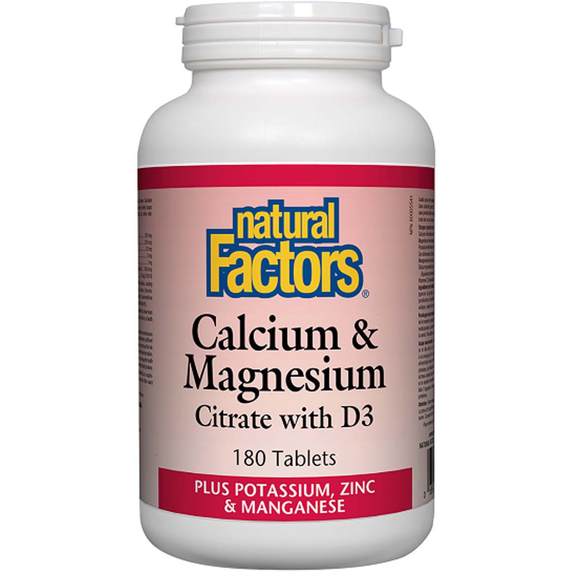 Calcium & Magnesium Citrate with D3 Plus Potassium, Zinc & Manganese, 180 Tablets - Natural Factors - Natural Factors