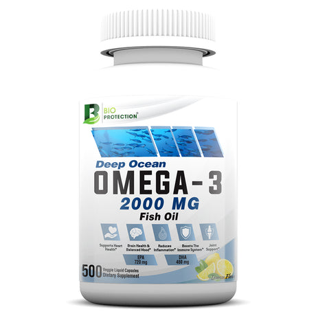 Omega 3 Fish Oil Bio Protection, 2000 mg, 500 Veggie Liquid Capsules - Bio Protection