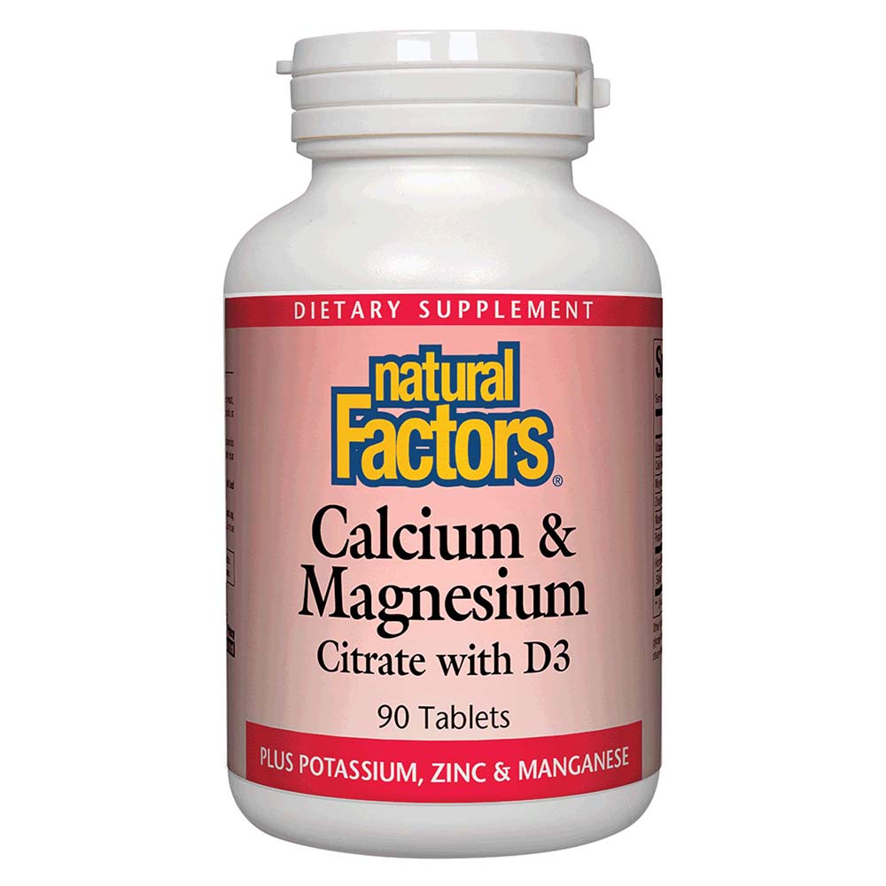 Calcium & Magnesium Citrate with D3 Plus Potassium, Zinc & Manganese, 90 Tablets - Natural Factors - Natural Factors