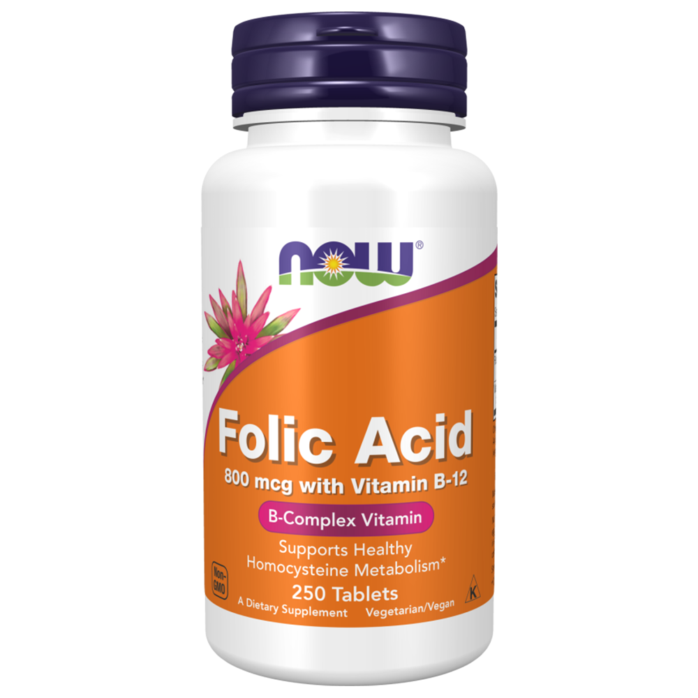 Folic Acid with Vitamin B12, 800 mcg, 250 Tablets - Now